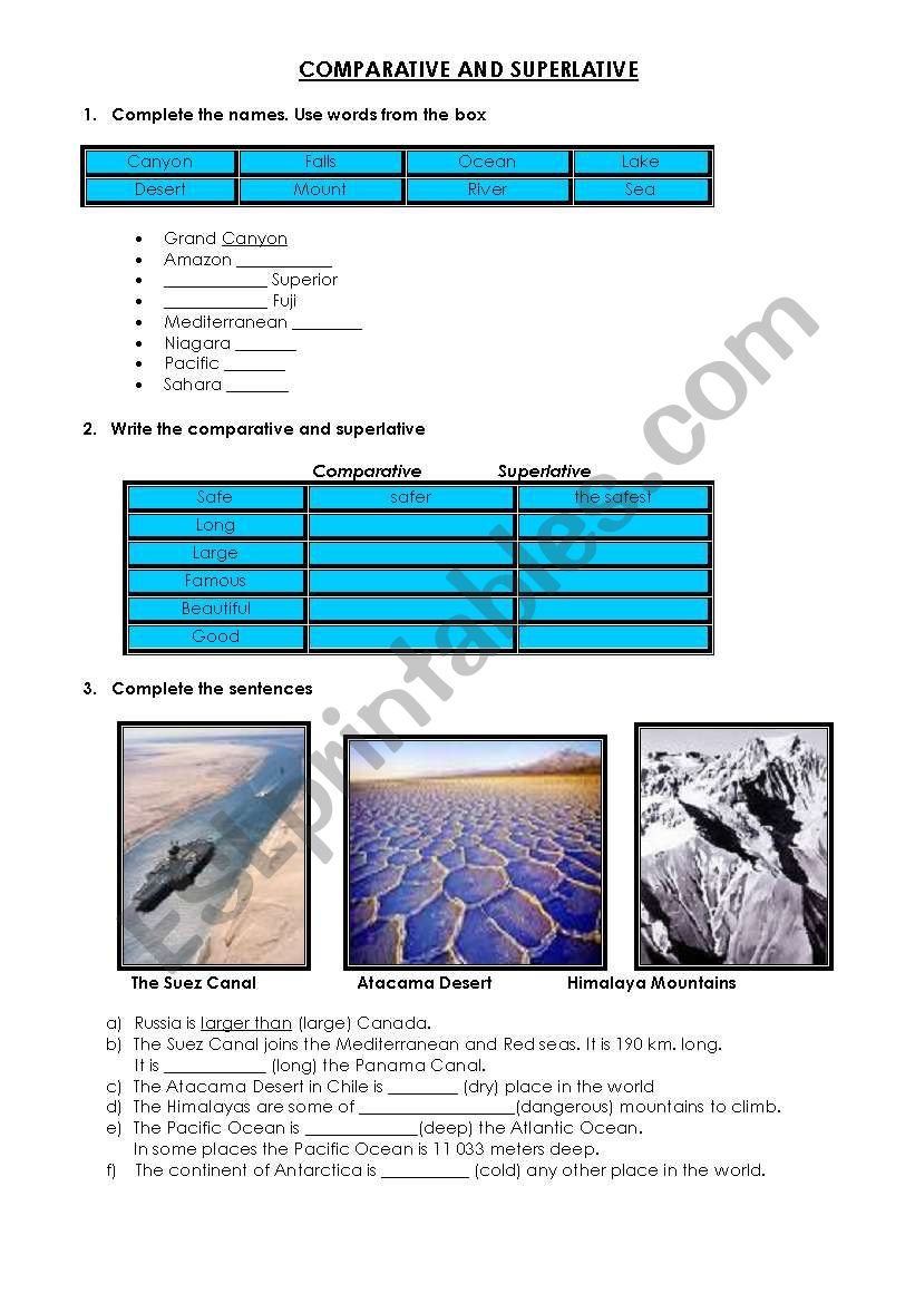 COMPARATIVE AND SUPERLATIVE worksheet