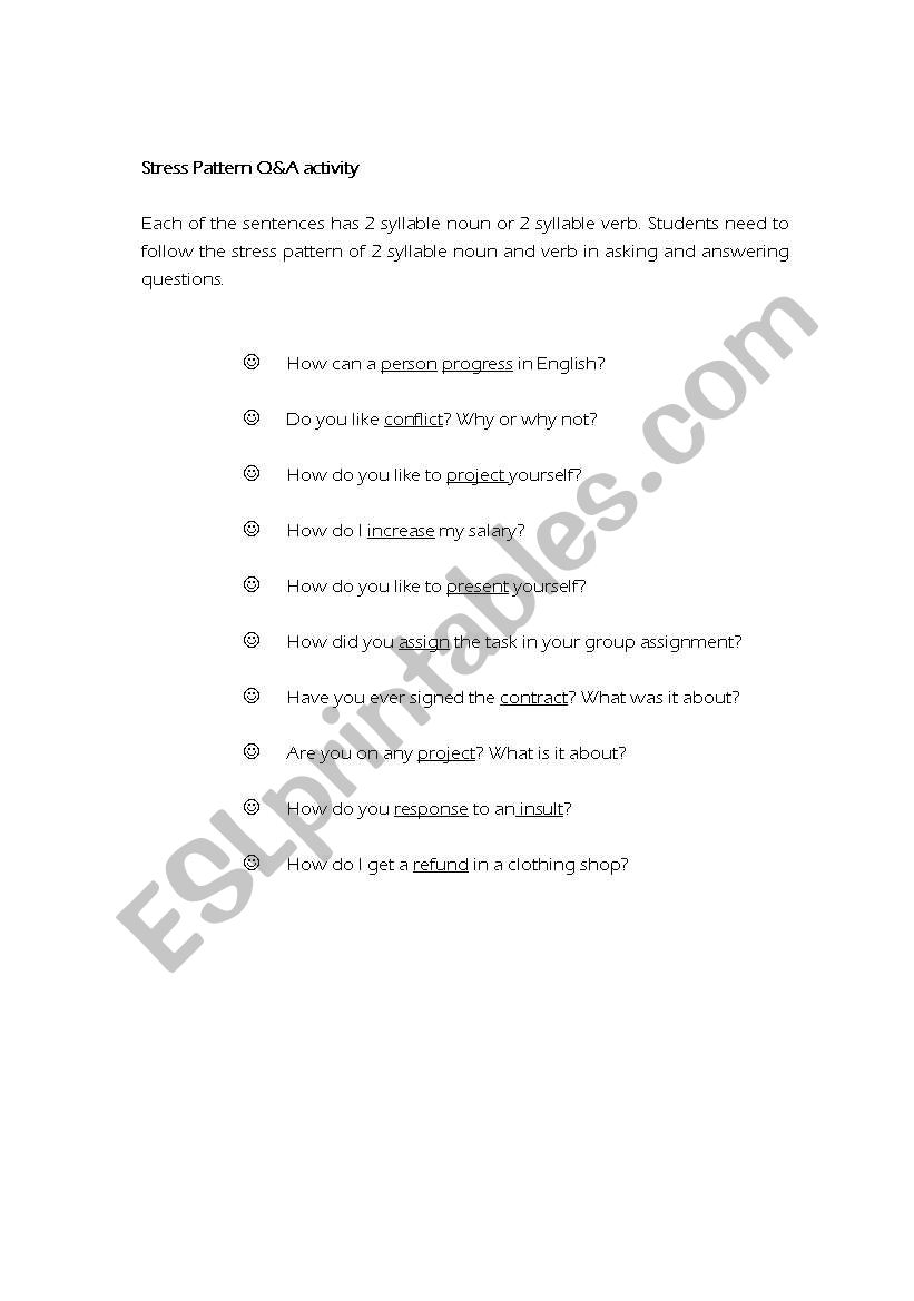 stress pattern activity worksheet