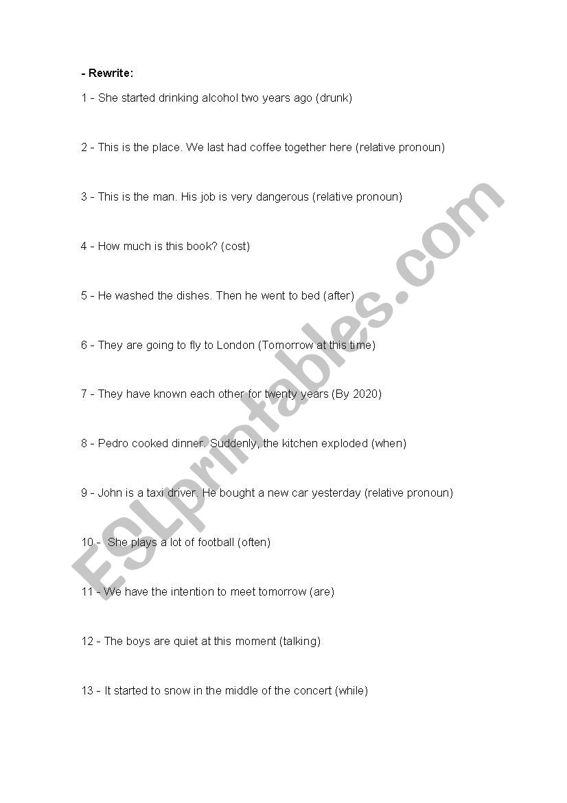 Rewrite worksheet