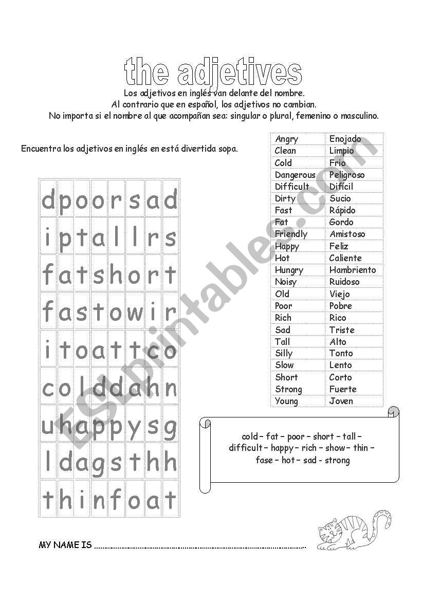 the adjetives worksheet