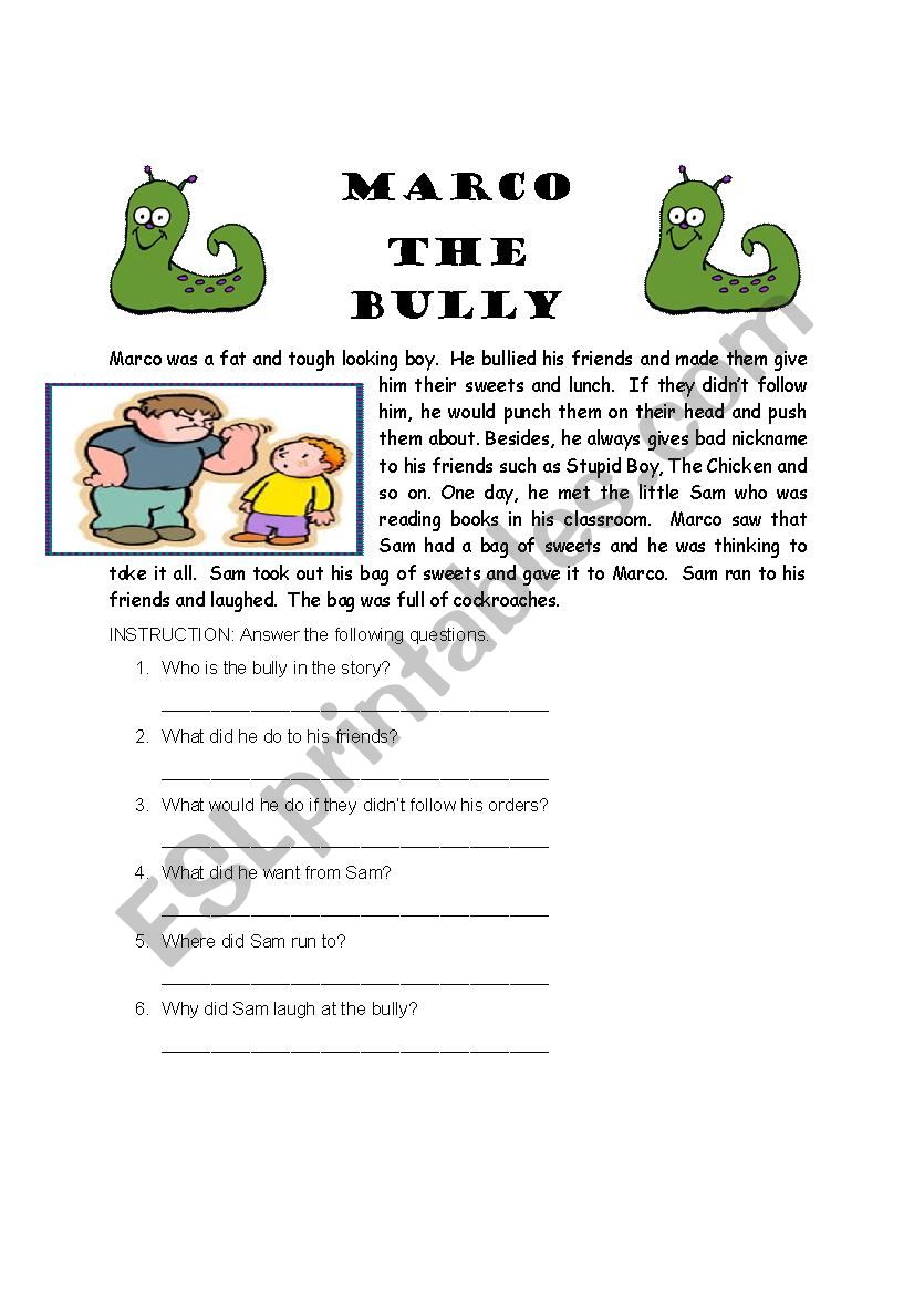 The bully  worksheet