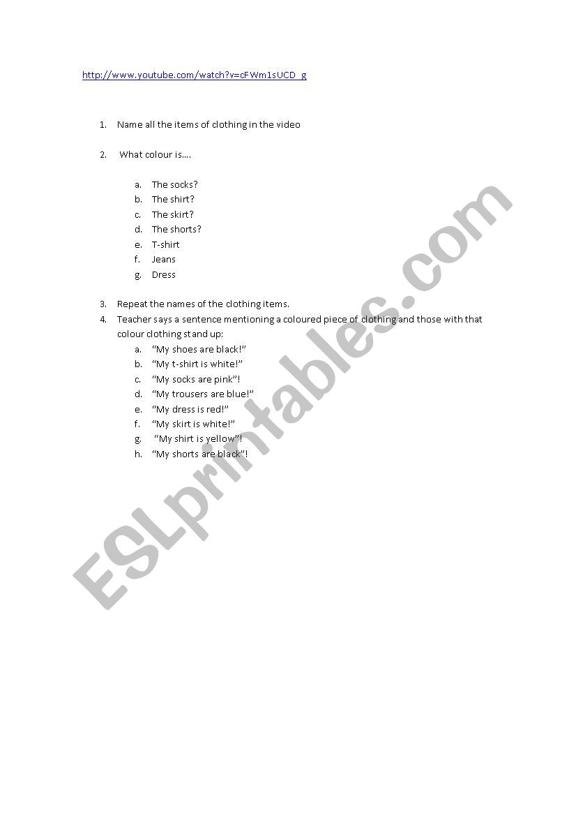 clothes video and exercices worksheet