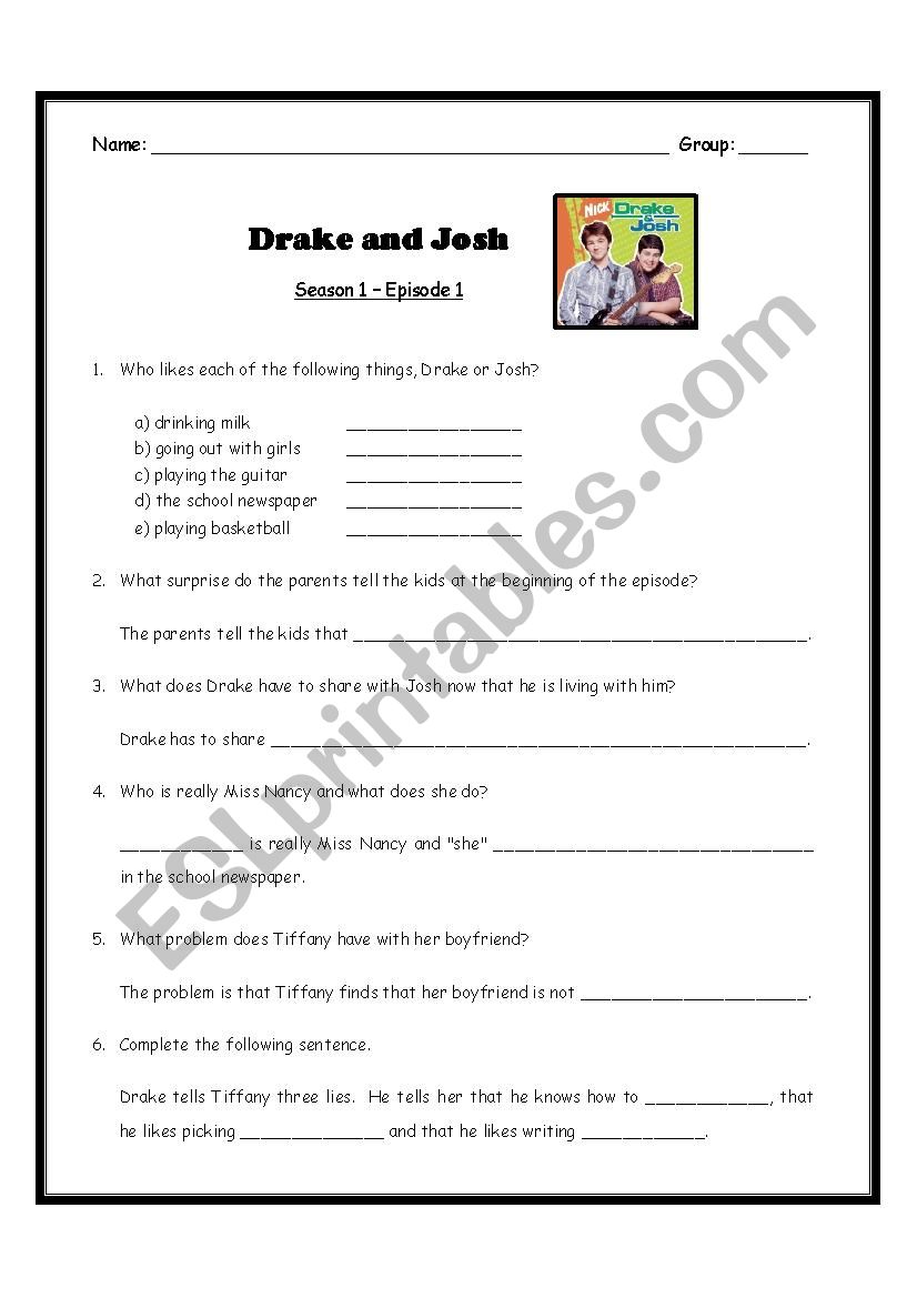 Drake And Josh Comprehension Questions Esl Worksheet By Lucien