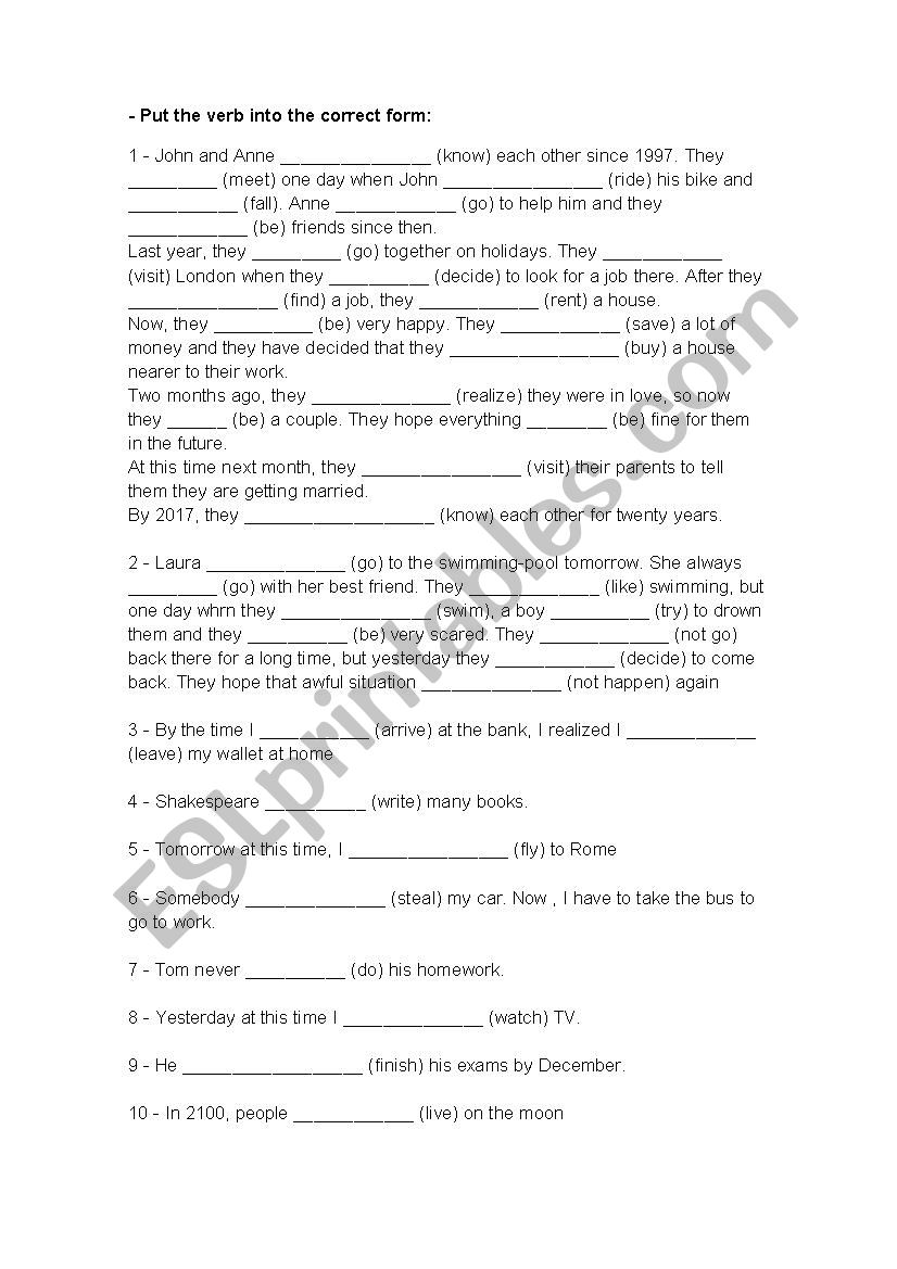 Verb tense mix worksheet