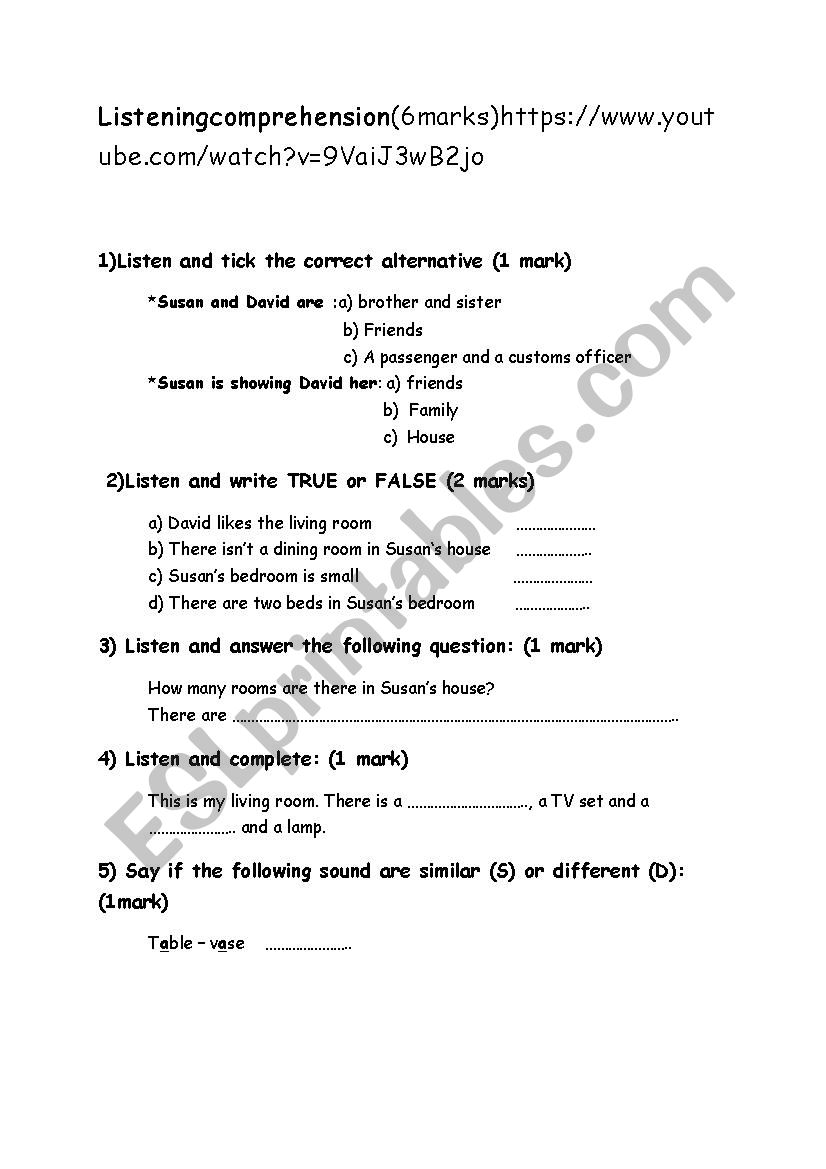 Listening Comprehension Test ESL Worksheet By Hadhouda