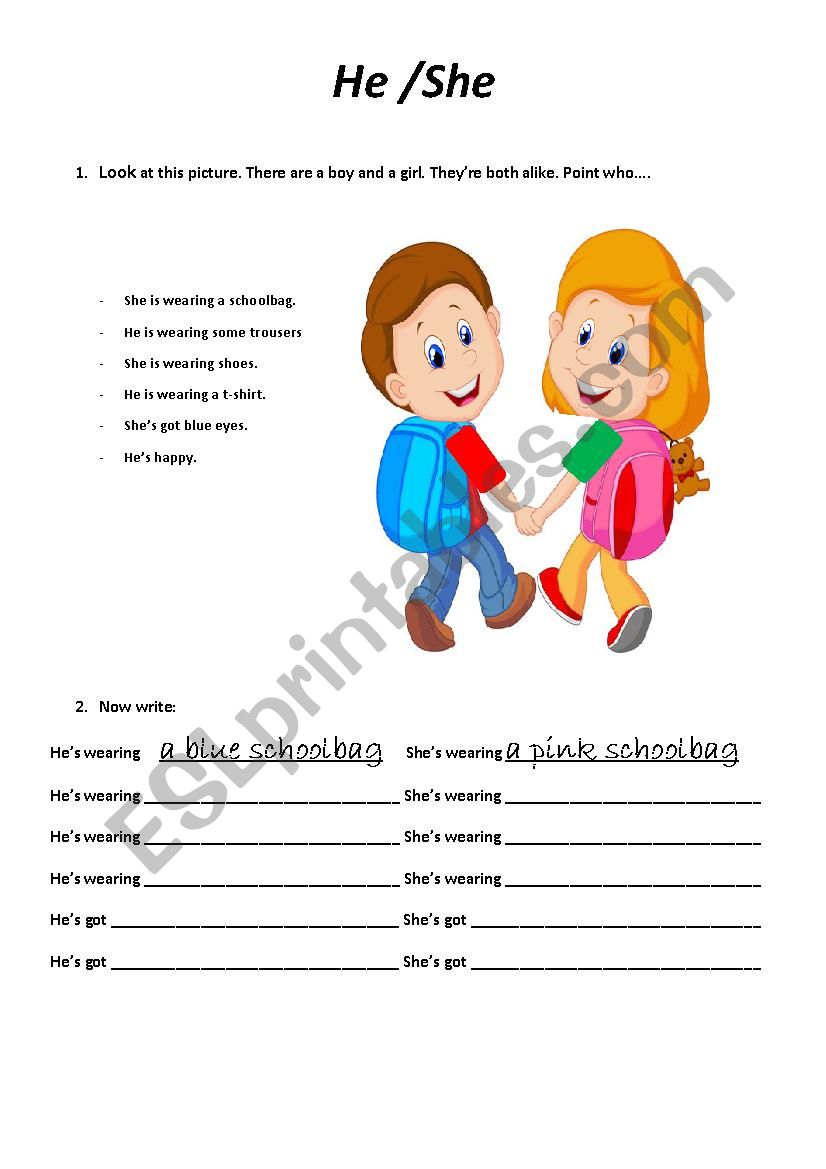 He And She ESL Worksheet By Marionatv