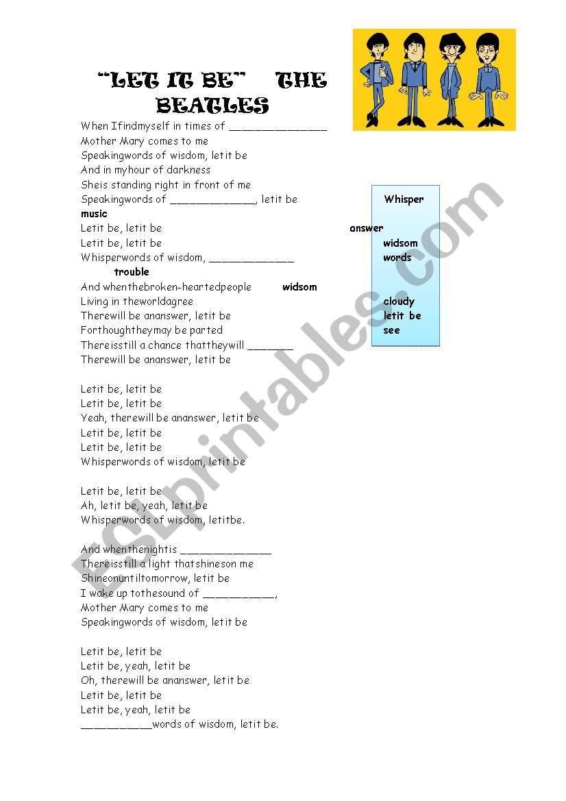 Let it be The Beatles worksheet