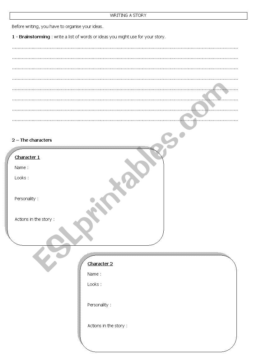 creating a story worksheet