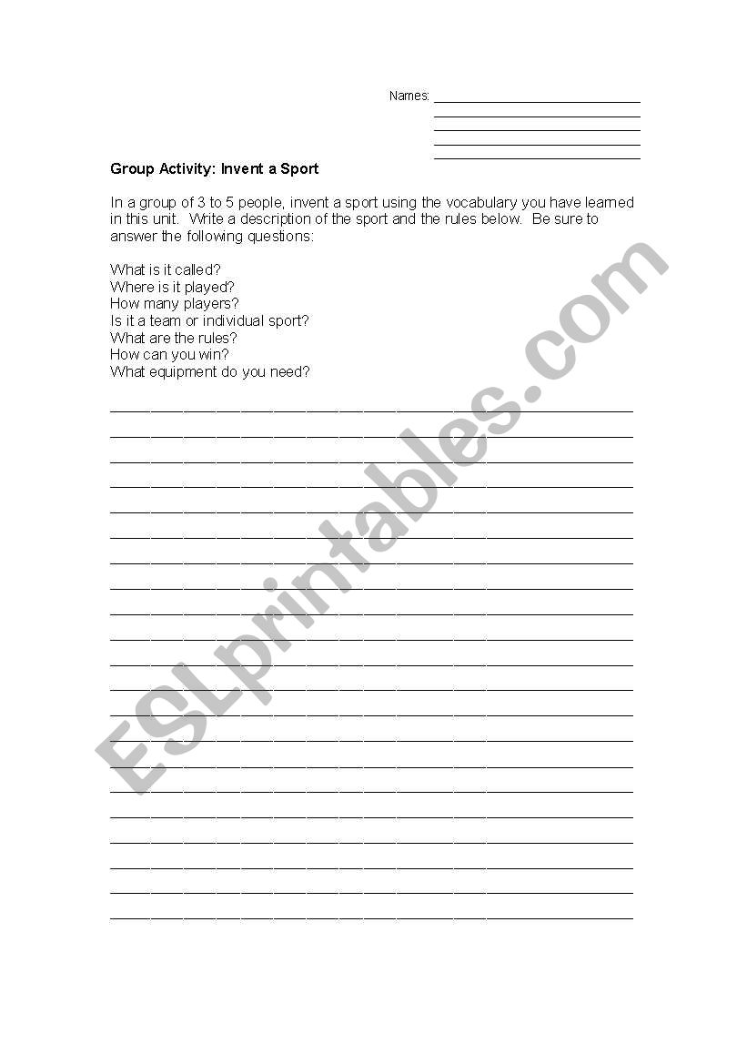 Invent a Sport worksheet