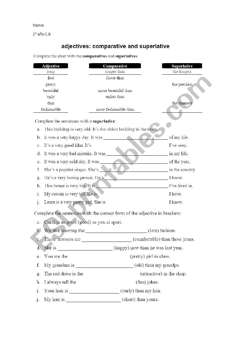 comparative and superlative worksheet