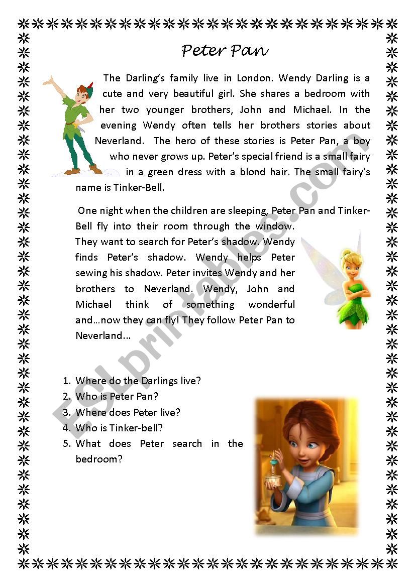 Peter Pan ESL Worksheet By Alisa261213