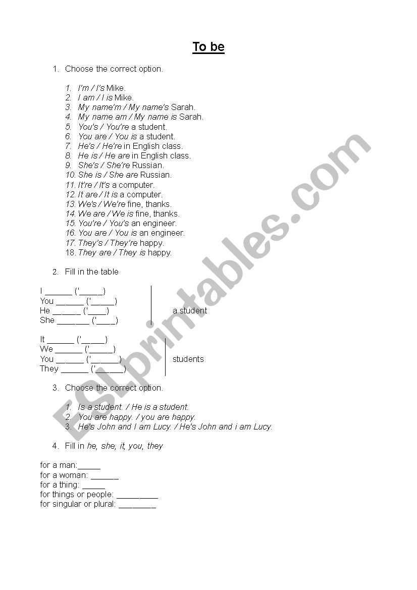 I am, You are etc. worksheet