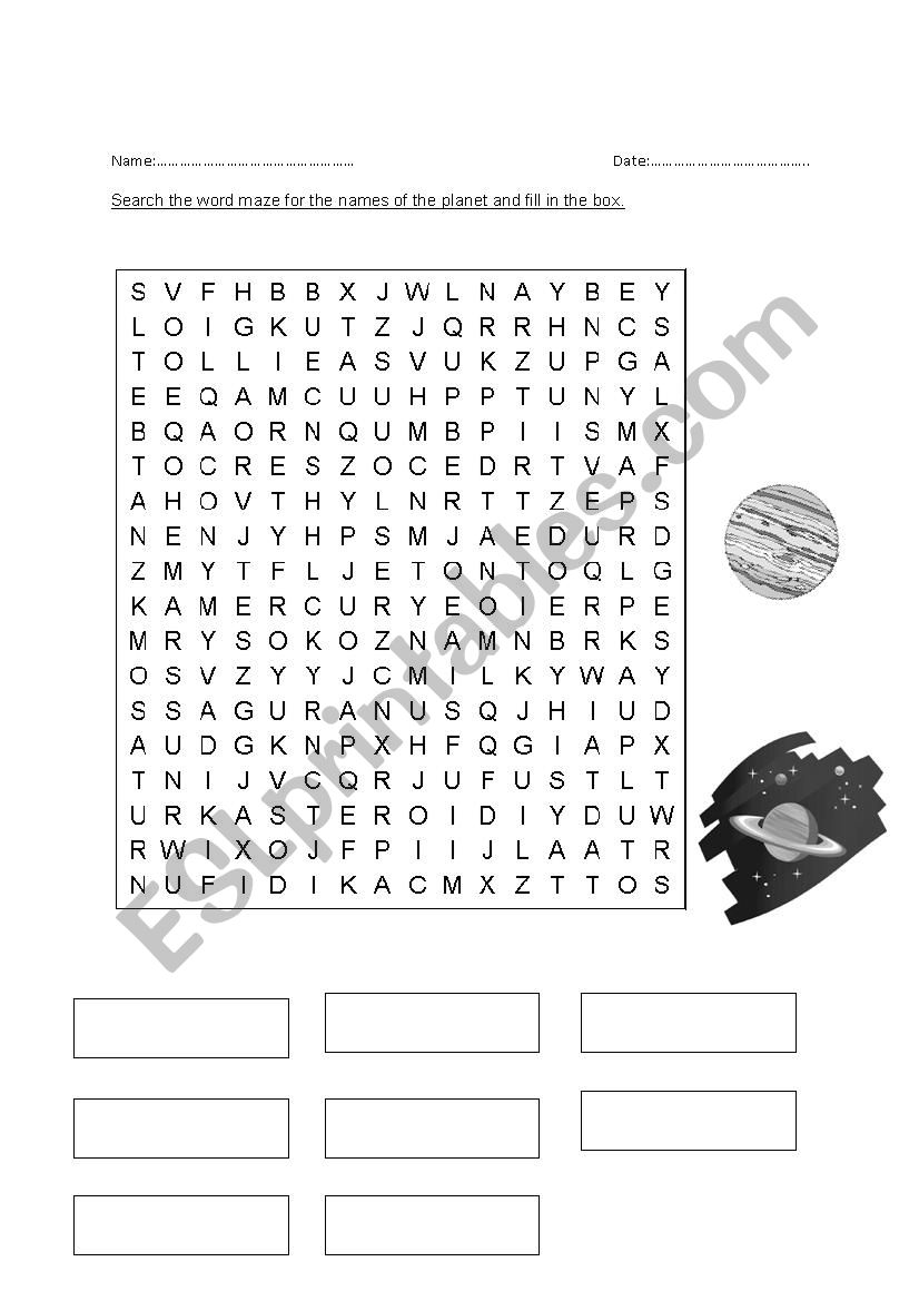 word maze on planet worksheet