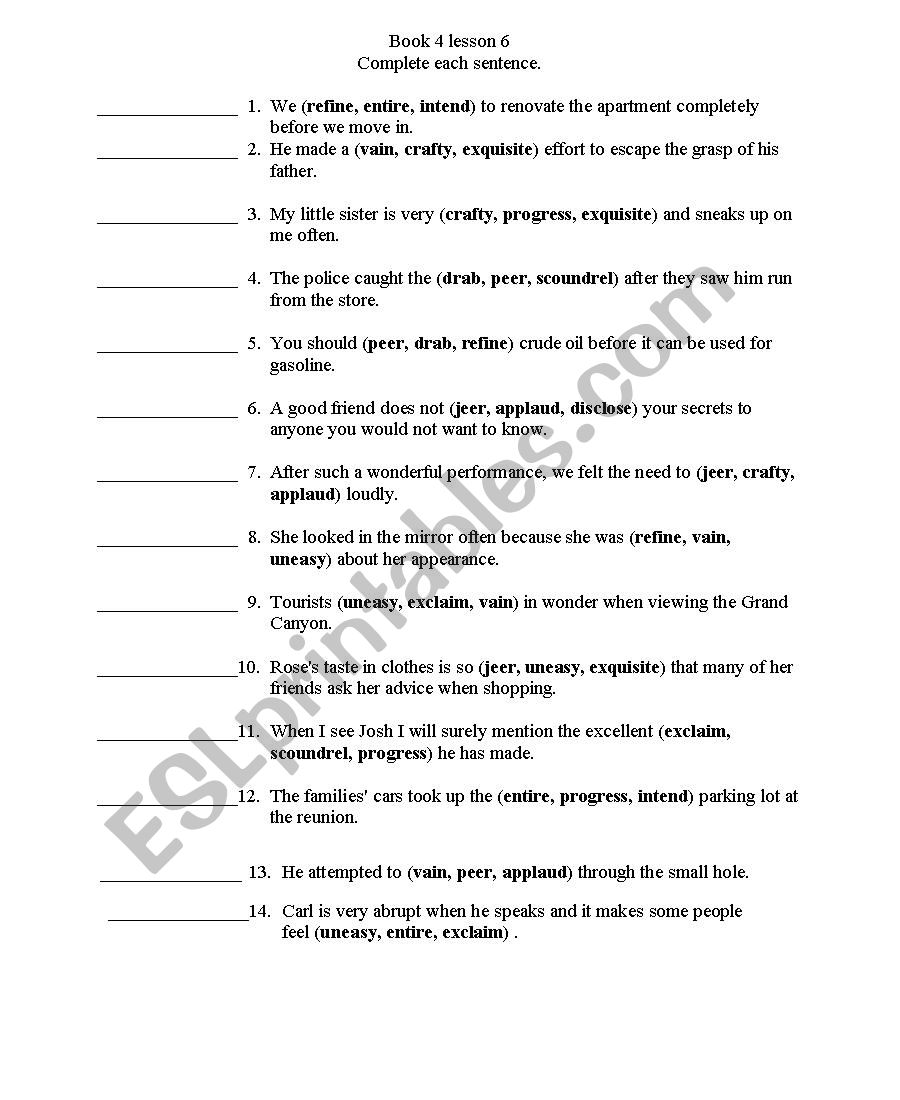 General vocabulary worksheet