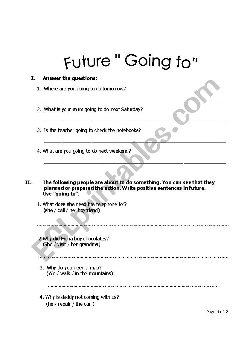 Future Going to worksheet