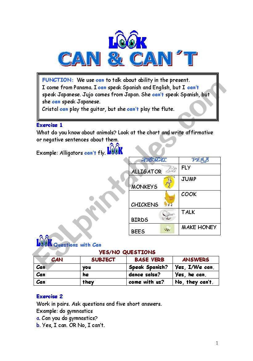 can cant esl worksheet by diva2402