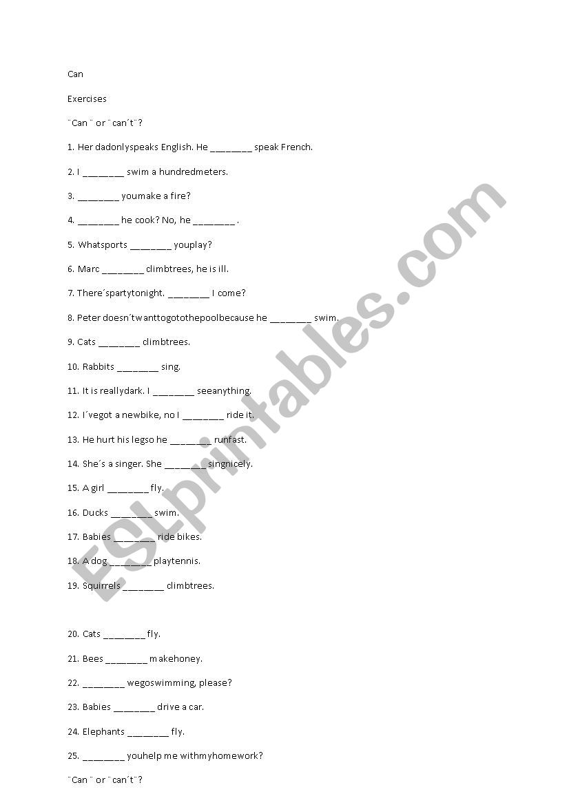 Can/can´t - ESL worksheet by bgnr.90