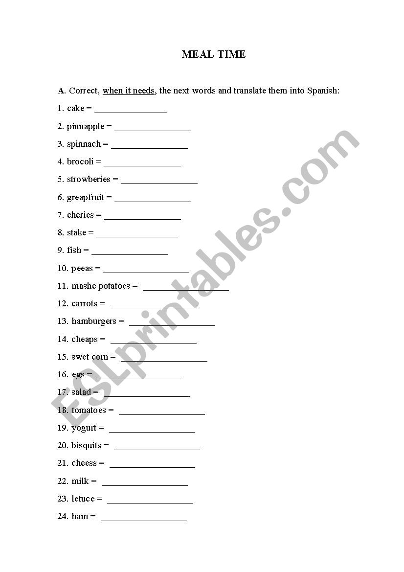 Meal time. FOOD. worksheet