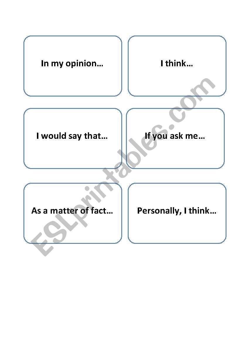 Discussion cards worksheet