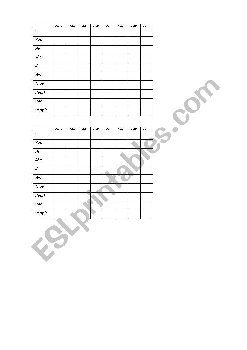 Chart for playing Battleship worksheet