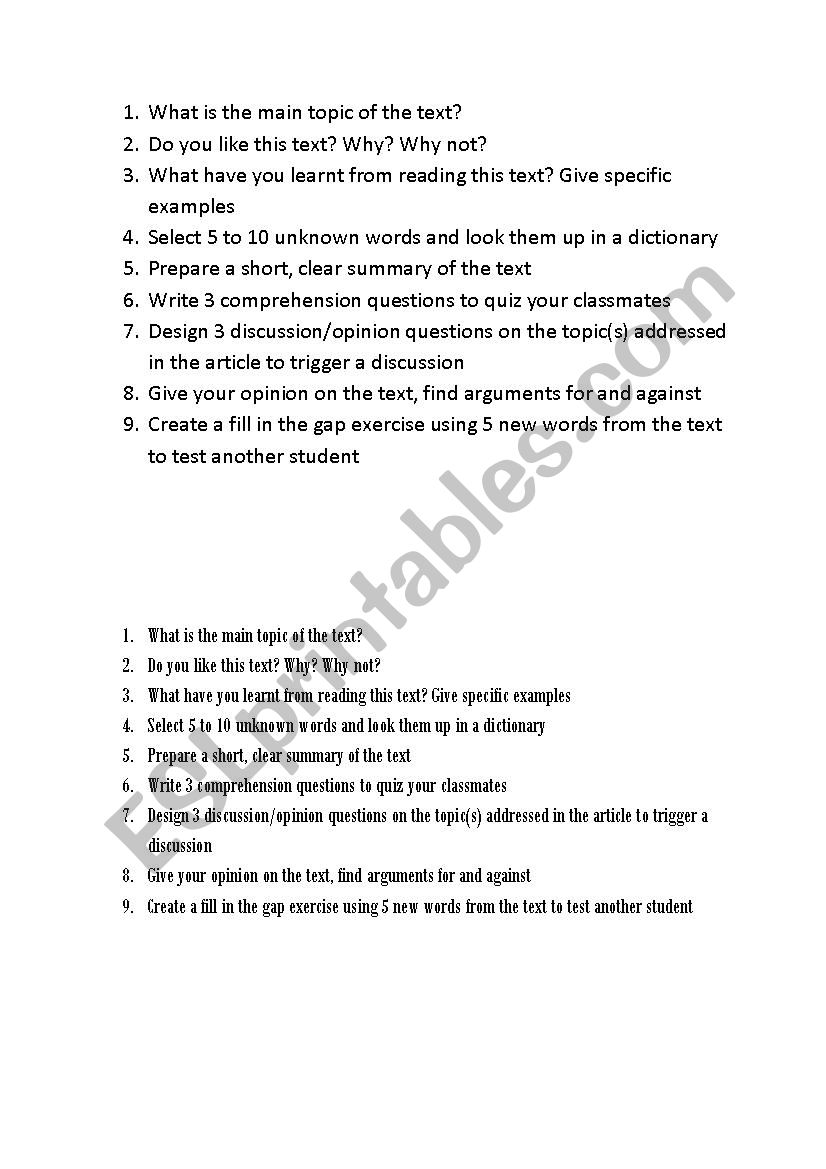 Eternal Worksheet for reading articles - ESL worksheet by leacampana