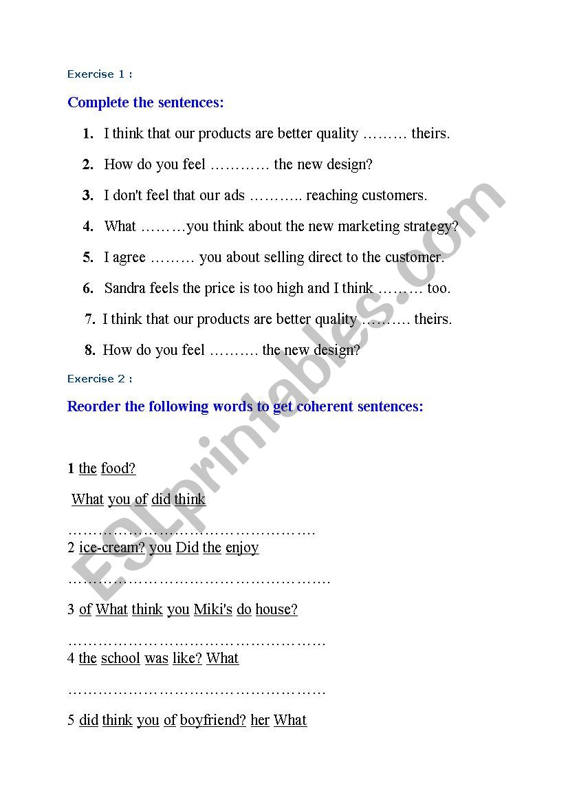 asking for and giving opinion worksheet