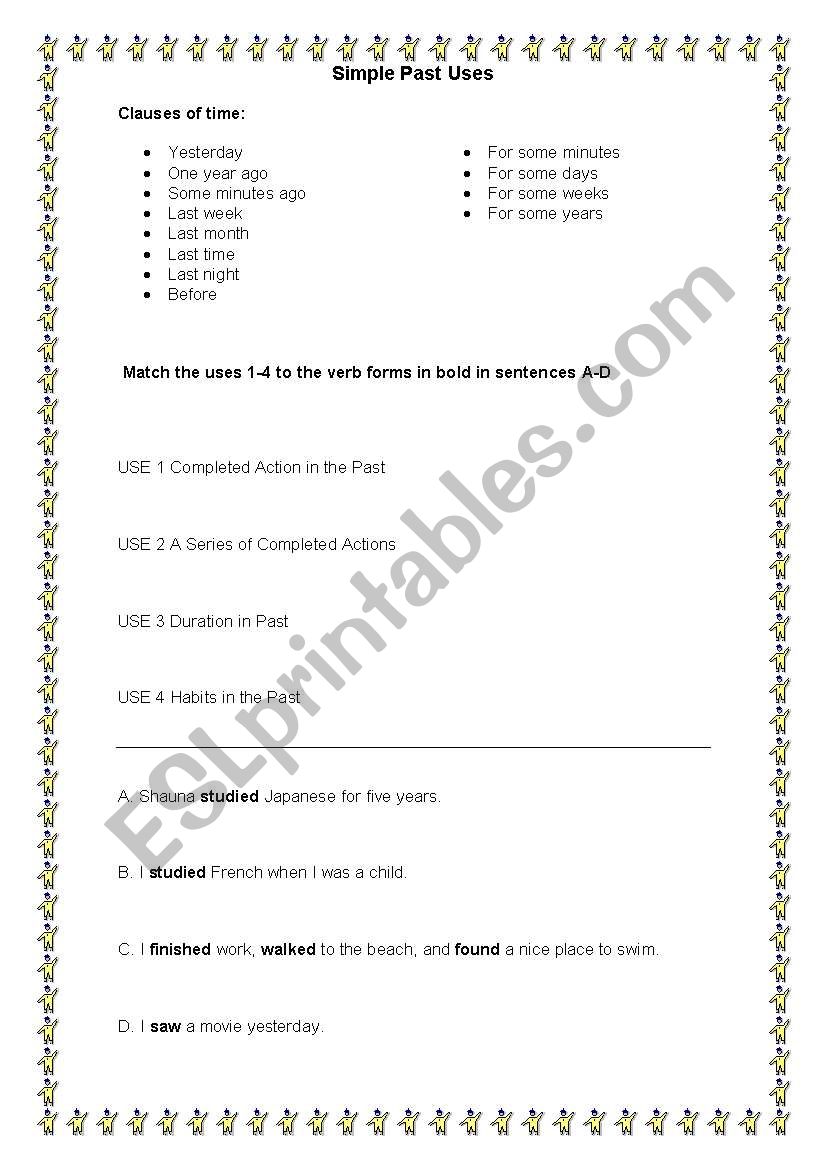 Past simple Uses worksheet