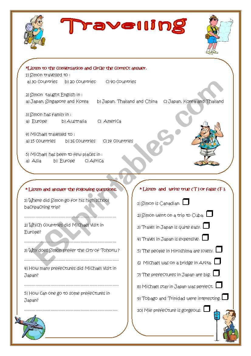 travelling worksheet