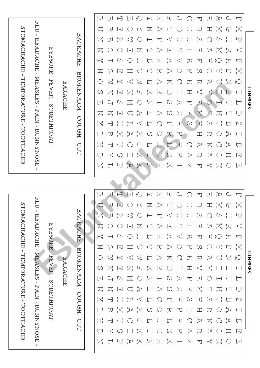 Illnesses worksheet