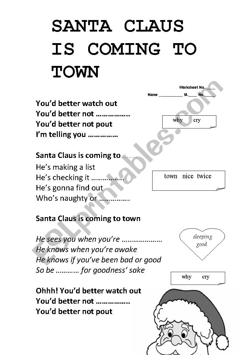 Santa Claus Is Coming to Town - ESL worksheet by mamaimaiz
