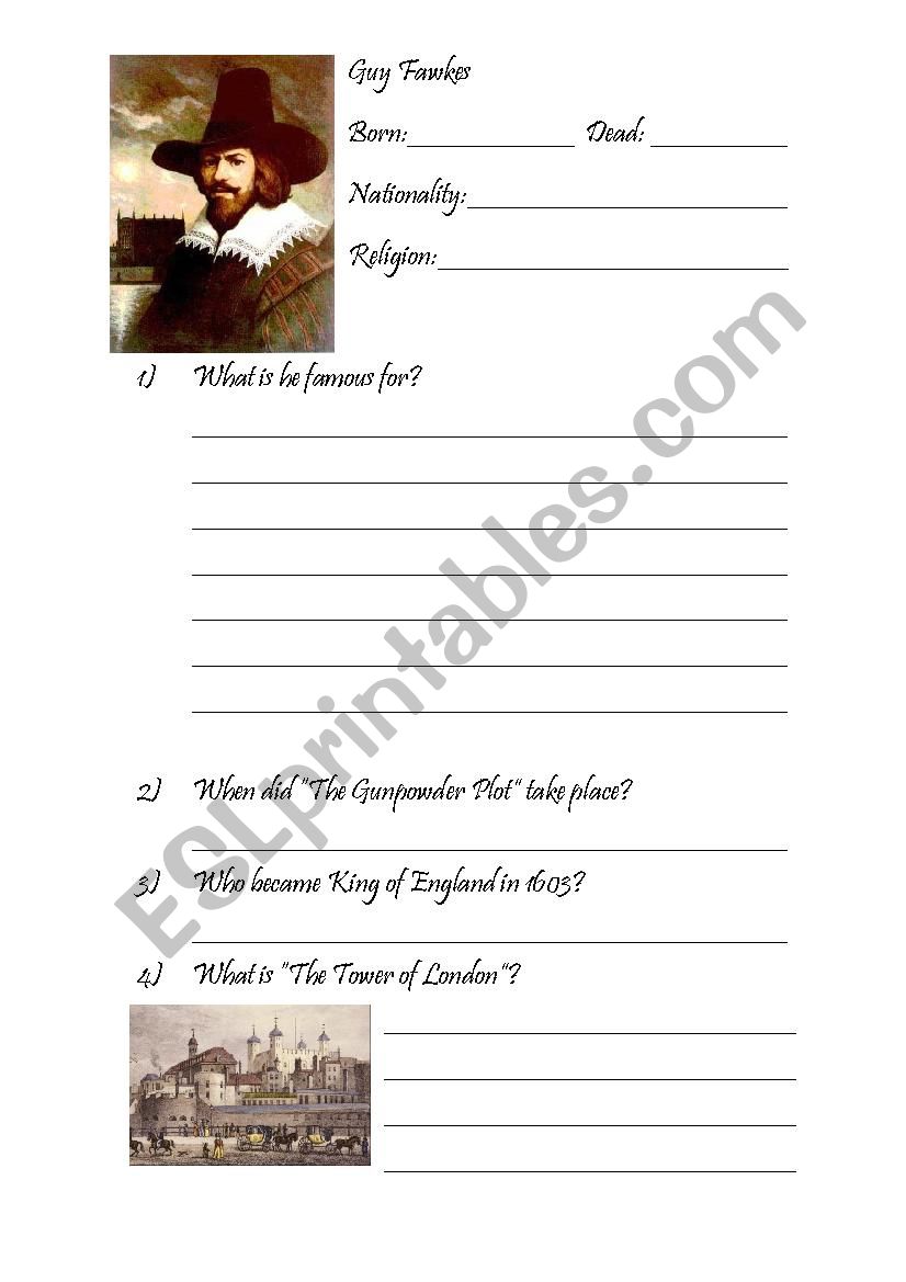 Guy Fawkes  worksheet