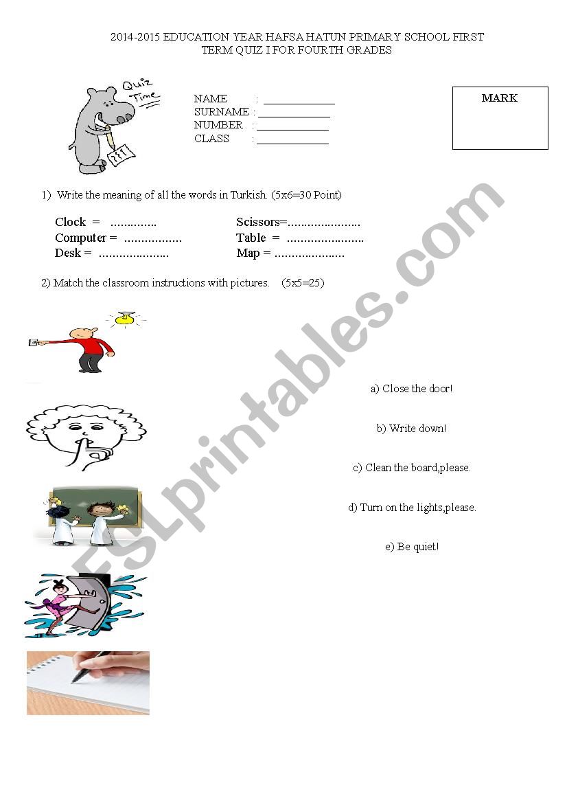 kelime quizi worksheet