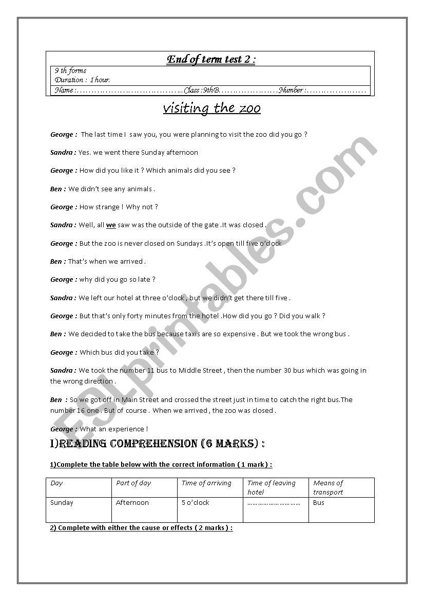 end of term test n 2 worksheet