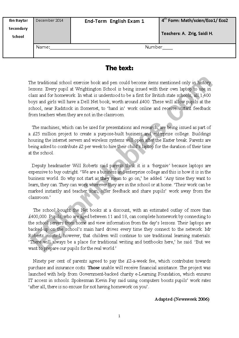 end term exam 1 worksheet