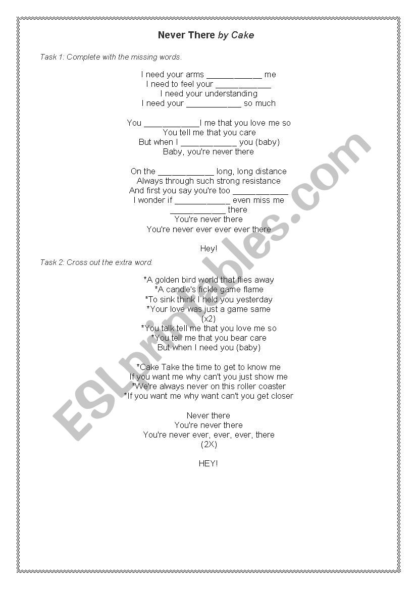 Never There - Cake - ESL worksheet by R.SCH