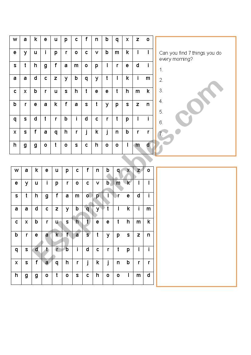 Year 3 KSSR Word search Things I Do (daily routines)