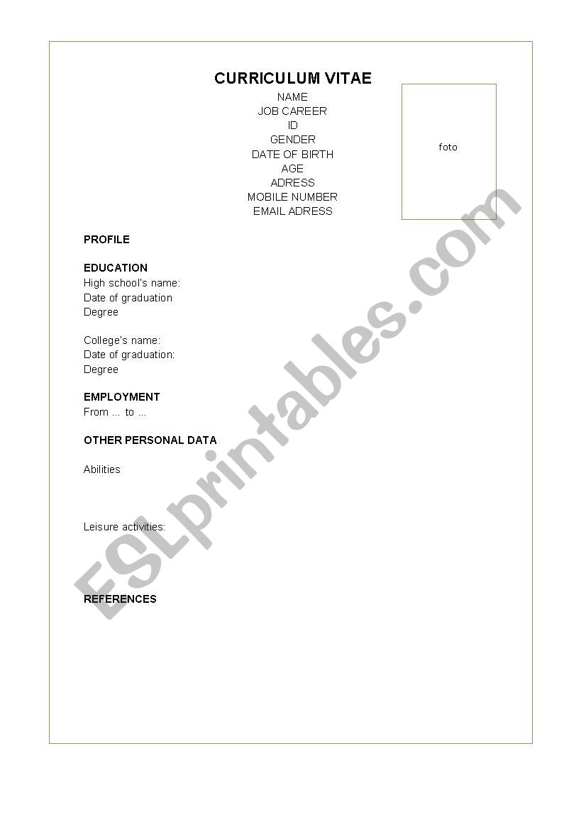 CV worksheet