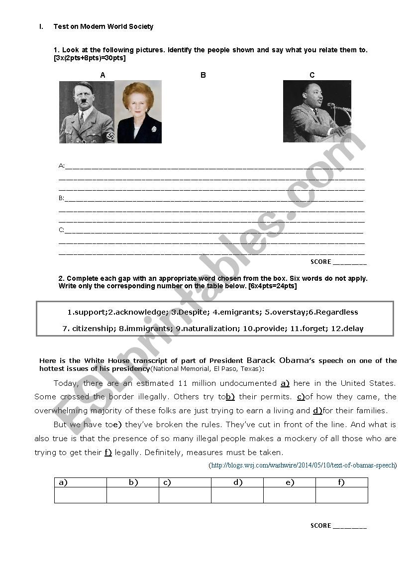 Modern World Society worksheet