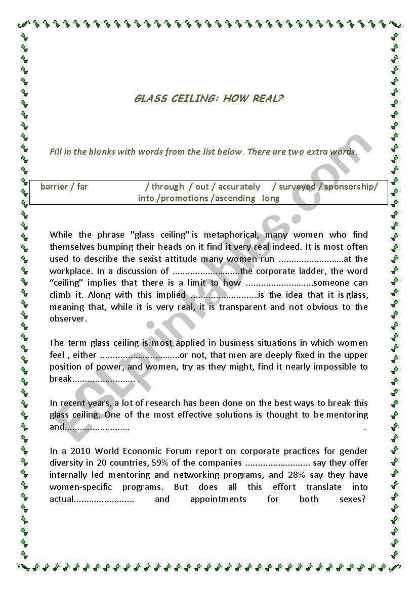 Gender Equality The Glass Ceiling Esl Worksheet By Houda Ben Ali