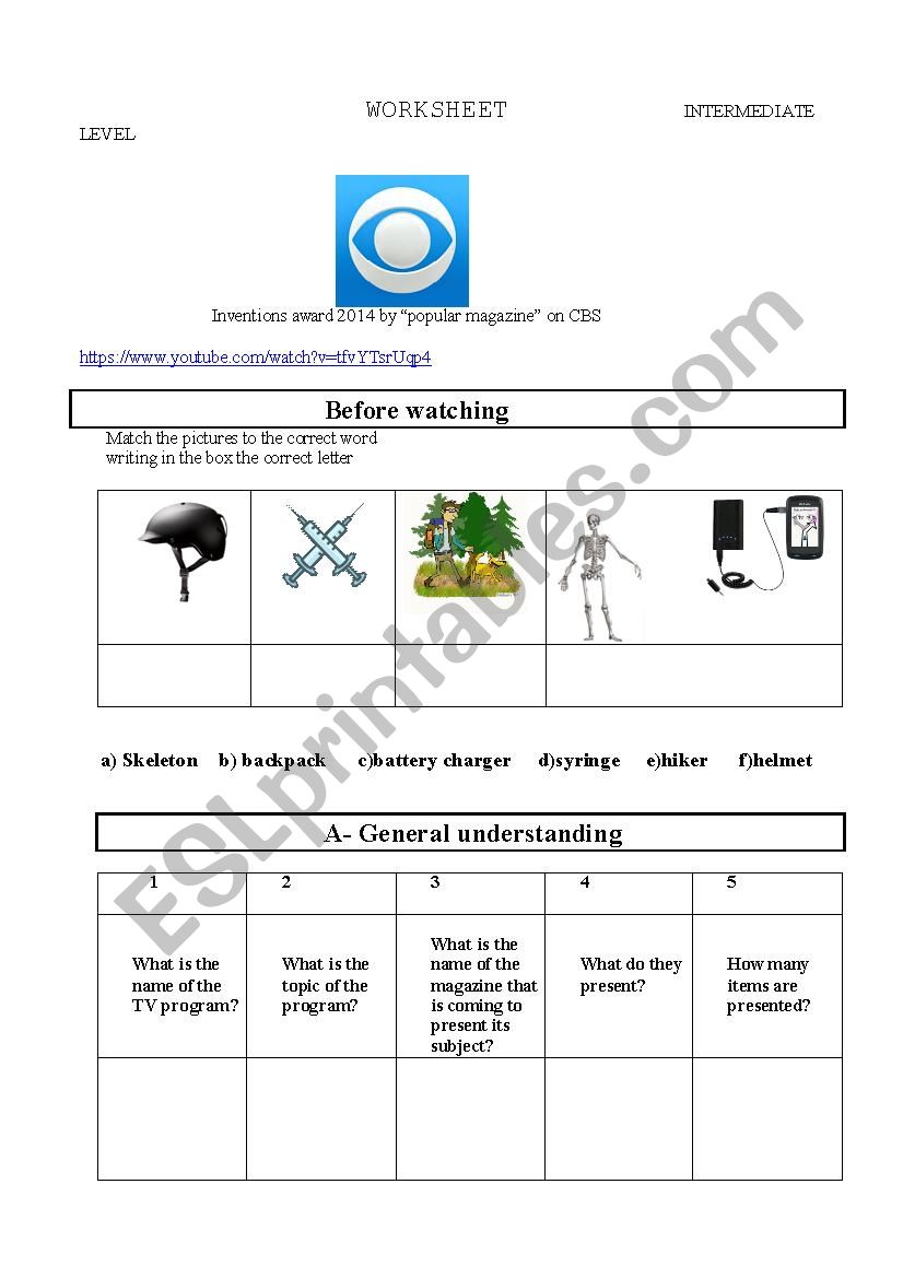 Inventions awards worksheet