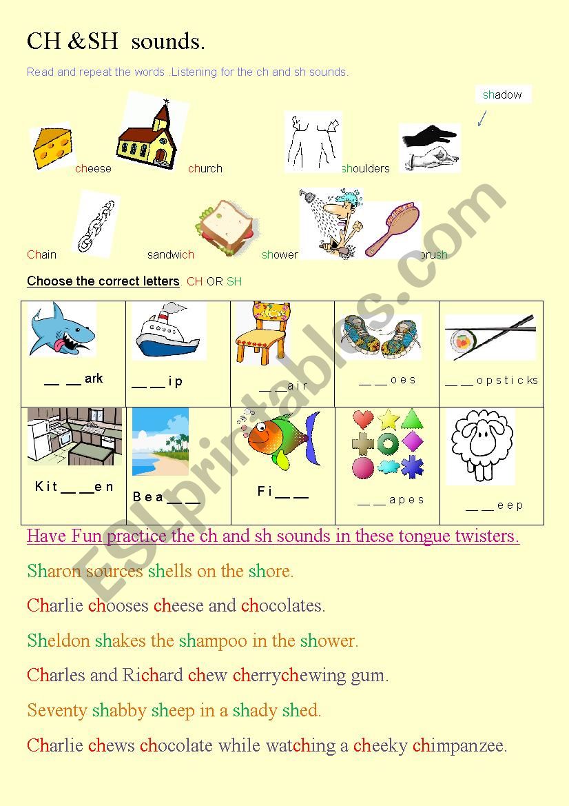 ch and sh - ESL worksheet by alisayers