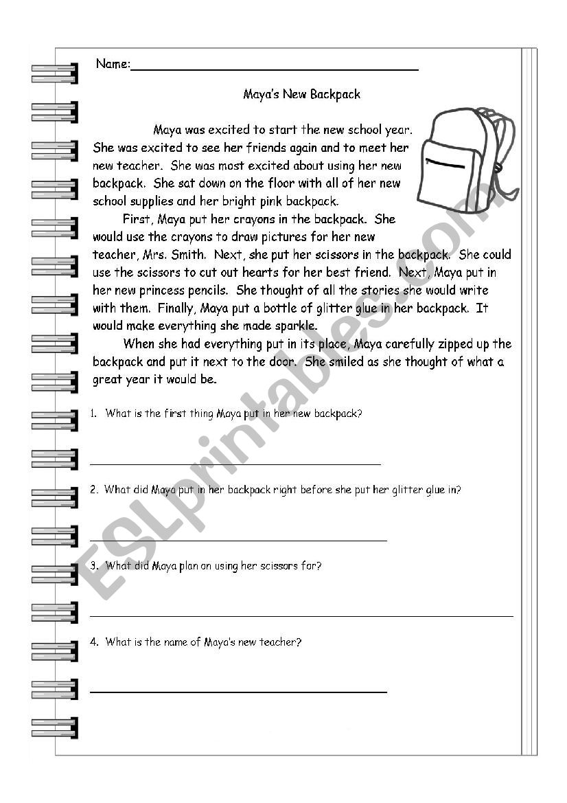 Maya´s New Backpack - ESL worksheet by juniorpereira