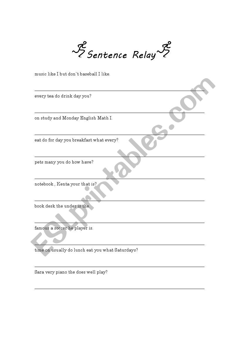 Sentence Relay worksheet