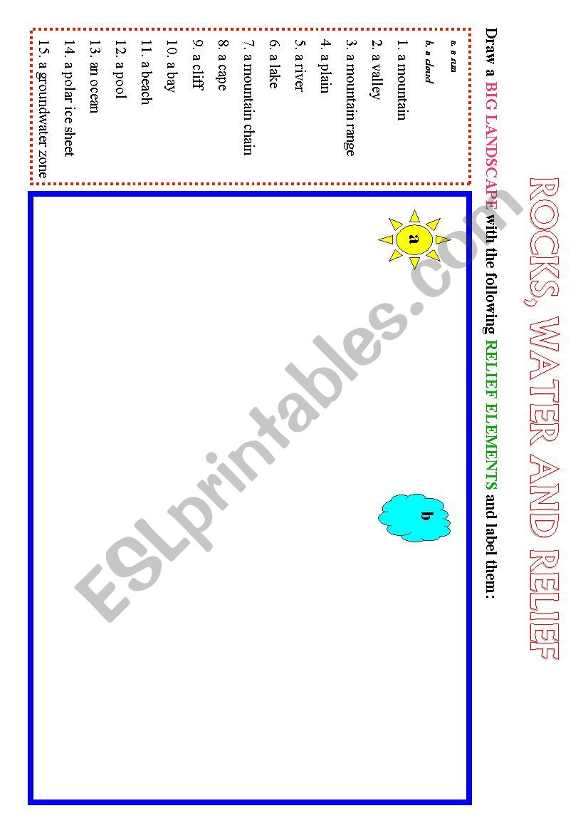 Rocks, water and relief worksheet