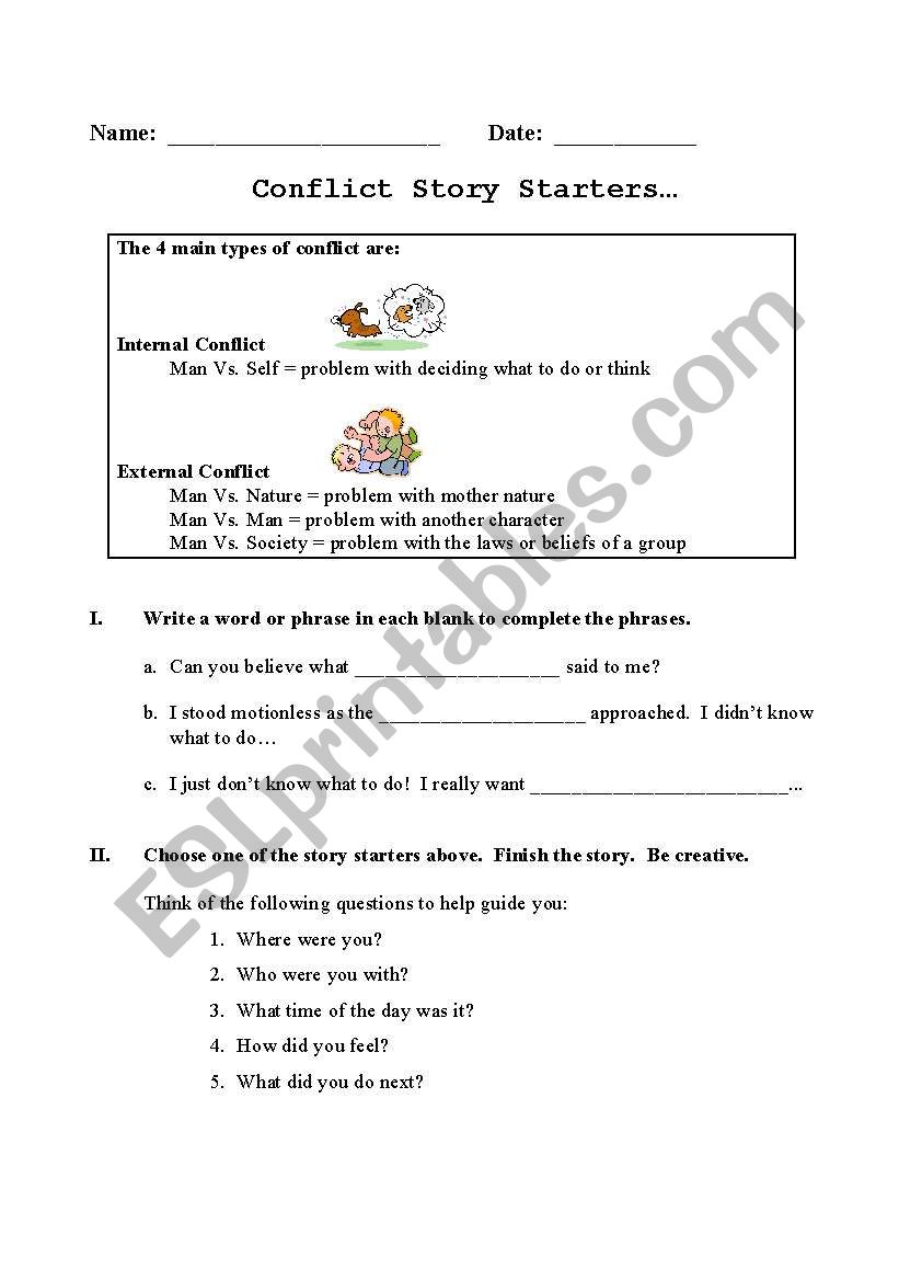 Conflict Story Starters worksheet