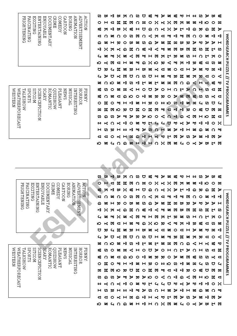 Tv Programmes worksheet