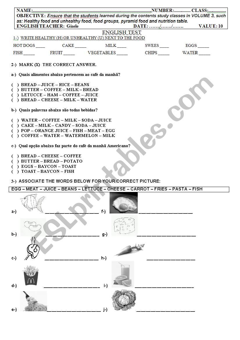 health food worksheet