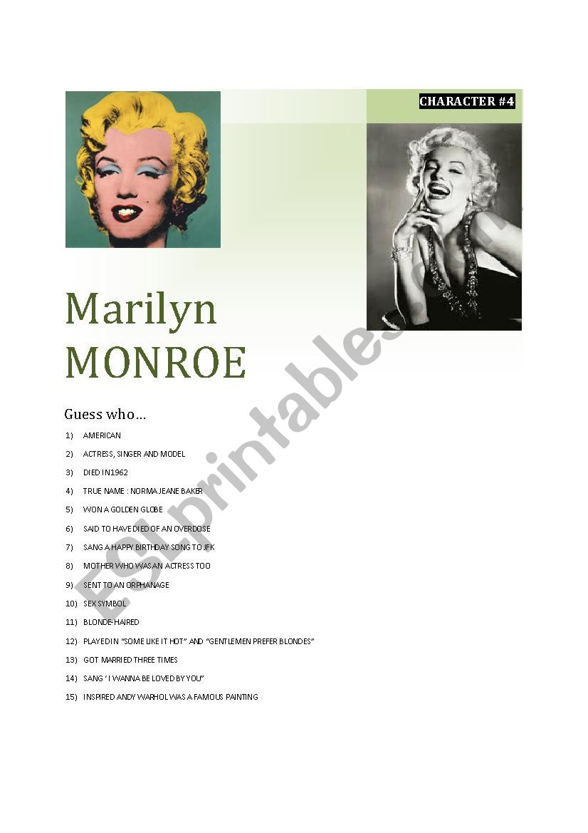 Guessing game CARD 3/5 Marilyn Monroe