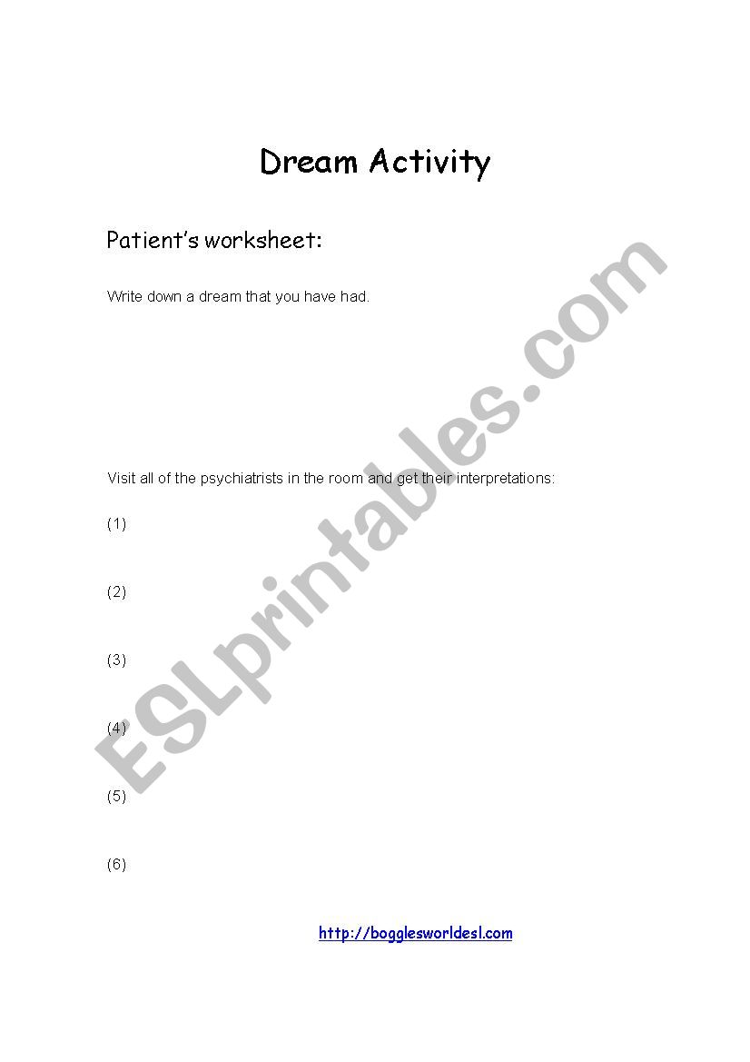 Dream activity worksheet