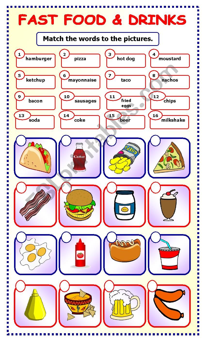 Food and drinks worksheets